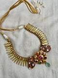 Gold polish Navrathana & kundan work fusion necklace set-Silver Neckpiece-CI-House of Taamara