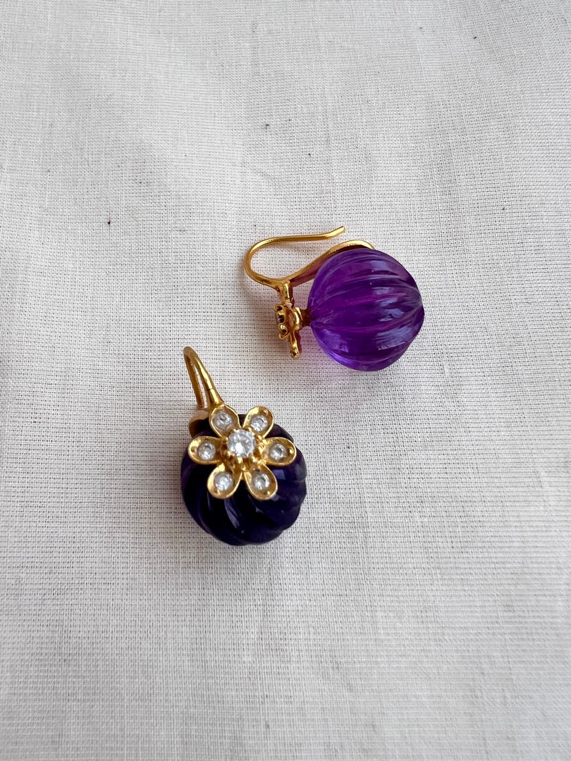 Gold polish amethyst bead hangings-Earrings-CI-House of Taamara