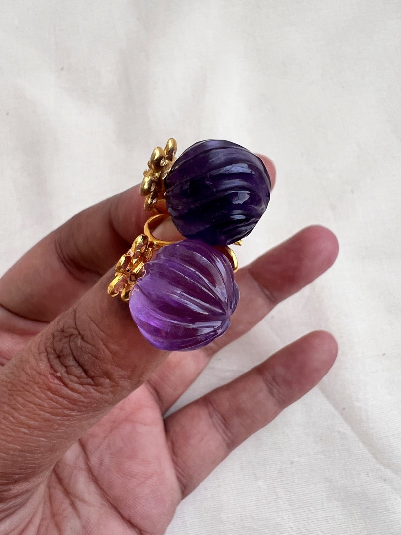 Gold polish amethyst bead hangings-Earrings-CI-House of Taamara