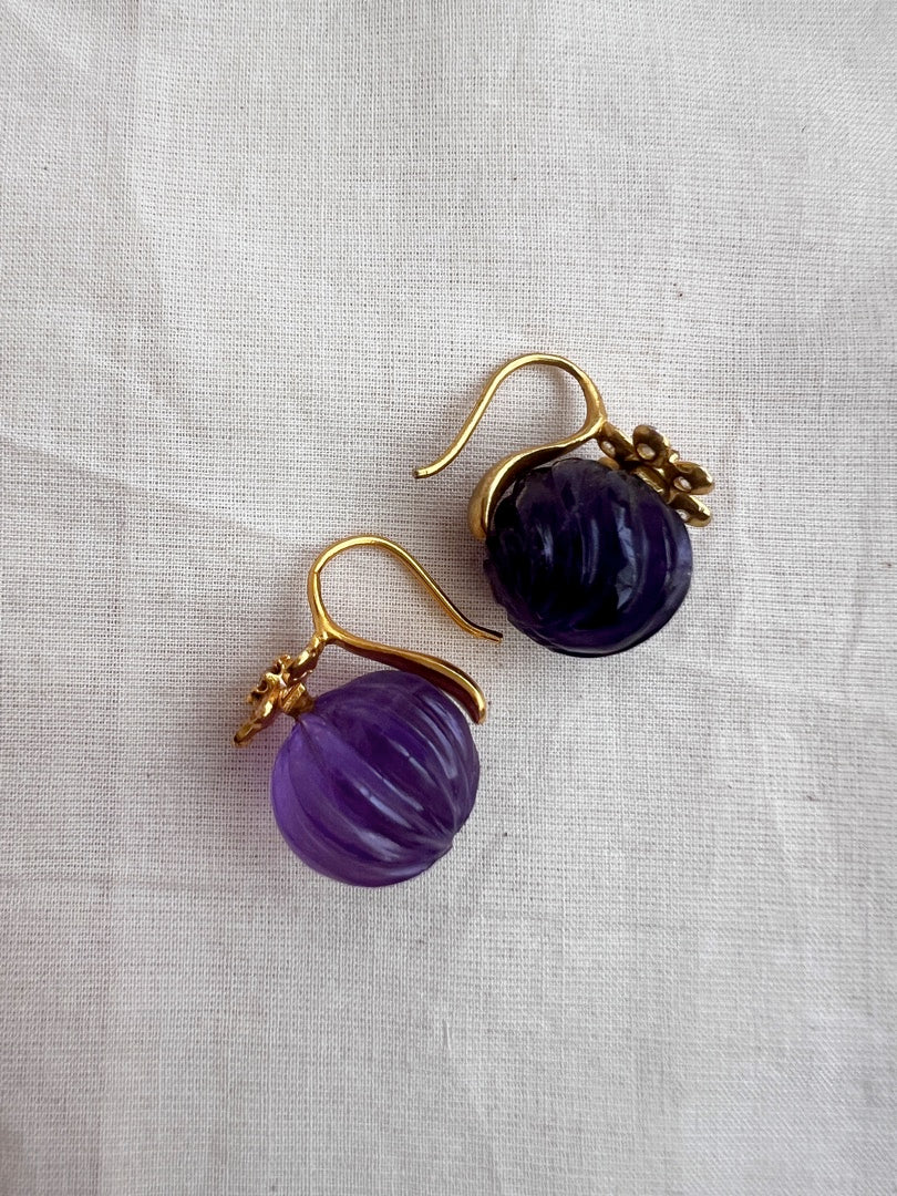 Gold polish amethyst bead hangings-Earrings-CI-House of Taamara