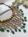 Gold polish antique beads with pearl hangings and green beads drops (MADE TO ORDER)-Silver Neckpiece-PL-House of Taamara