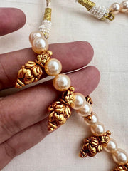 Gold polish antique style beads with pearls necklace-Silver Neckpiece-CI-House of Taamara