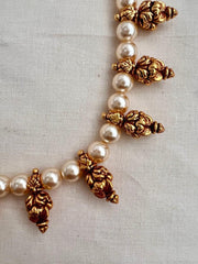 Gold polish antique style beads with pearls necklace-Silver Neckpiece-CI-House of Taamara