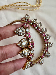 Gold polish antique style kundan and ruby paisley necklace-Silver Neckpiece-CI-House of Taamara
