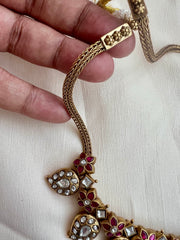 Gold polish antique style kundan and ruby paisley necklace-Silver Neckpiece-CI-House of Taamara
