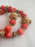 Gold polish beads & coral kada, pair-Silver Bracelet-CI-House of Taamara