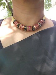 Gold polish big ruby beads stringed necklace-Silver Neckpiece-CI-House of Taamara