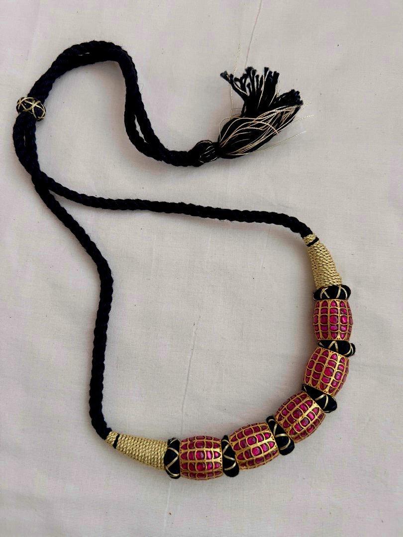 Gold polish big ruby beads stringed necklace-Silver Neckpiece-CI-House of Taamara