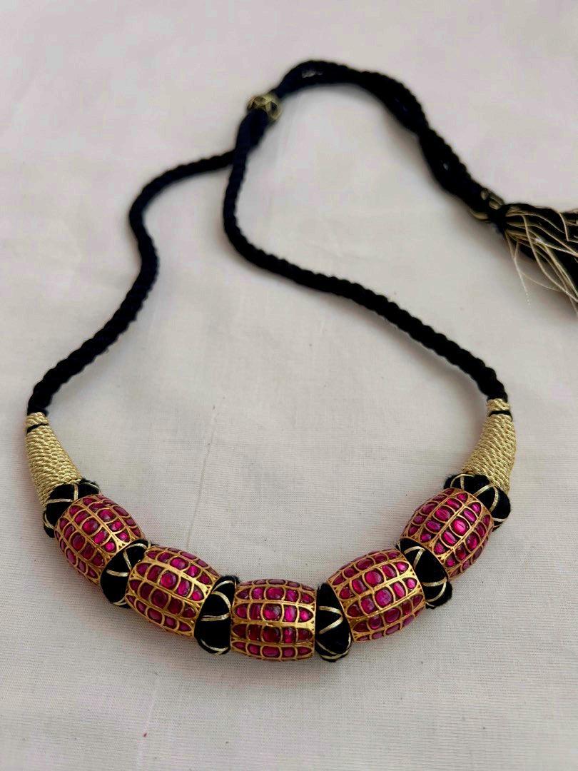 Gold polish big ruby beads stringed necklace-Silver Neckpiece-CI-House of Taamara