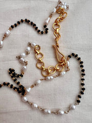Gold polish black bead and pearl chain-Silver Neckpiece-CI-House of Taamara