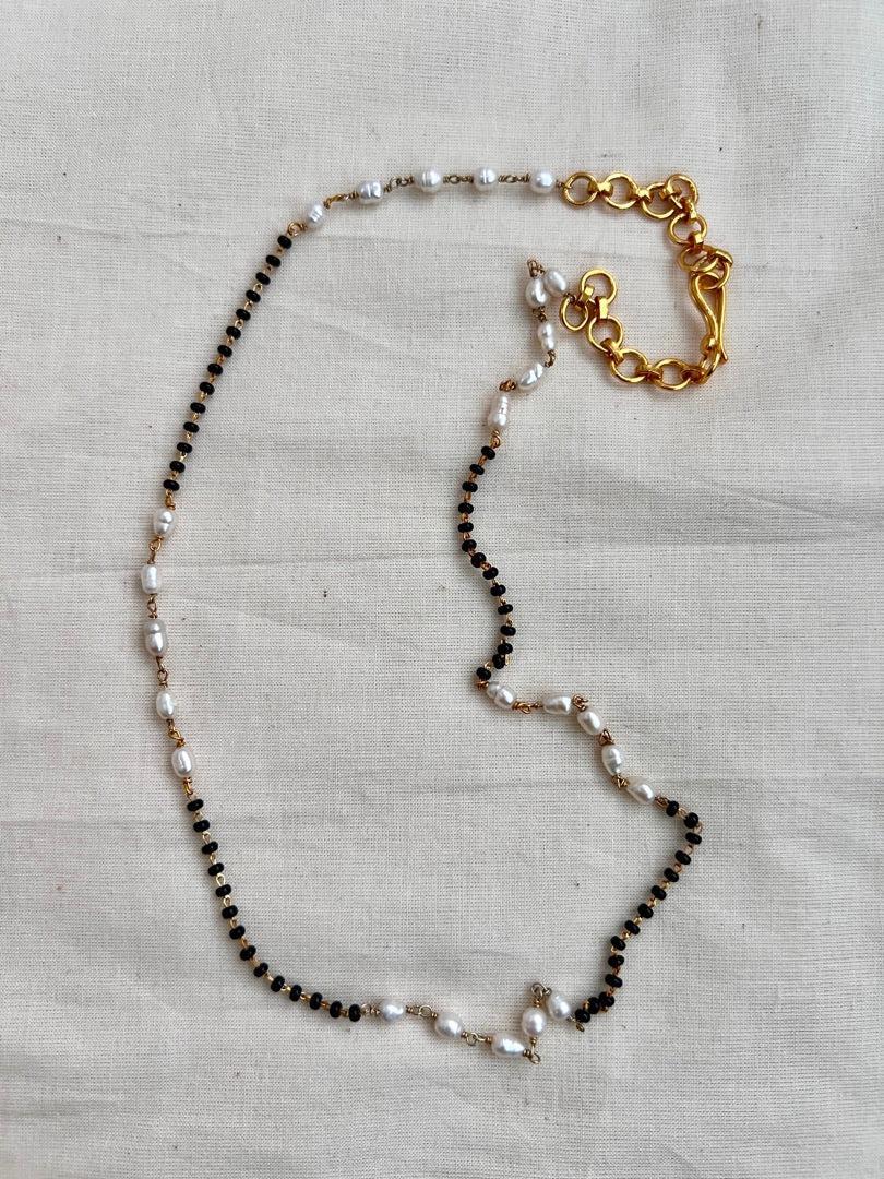 Gold polish black bead and pearl chain-Silver Neckpiece-CI-House of Taamara