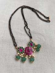 Gold polish black bead mangalsutra/tali style long chain-Silver Neckpiece-CI-House of Taamara