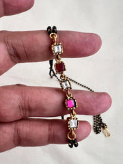 Gold polish black bead mangalsutra/tali style pendant chain-Silver Neckpiece-CI-House of Taamara