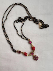 Gold polish black bead mangalsutra/tali style pendant chain-Silver Neckpiece-CI-House of Taamara