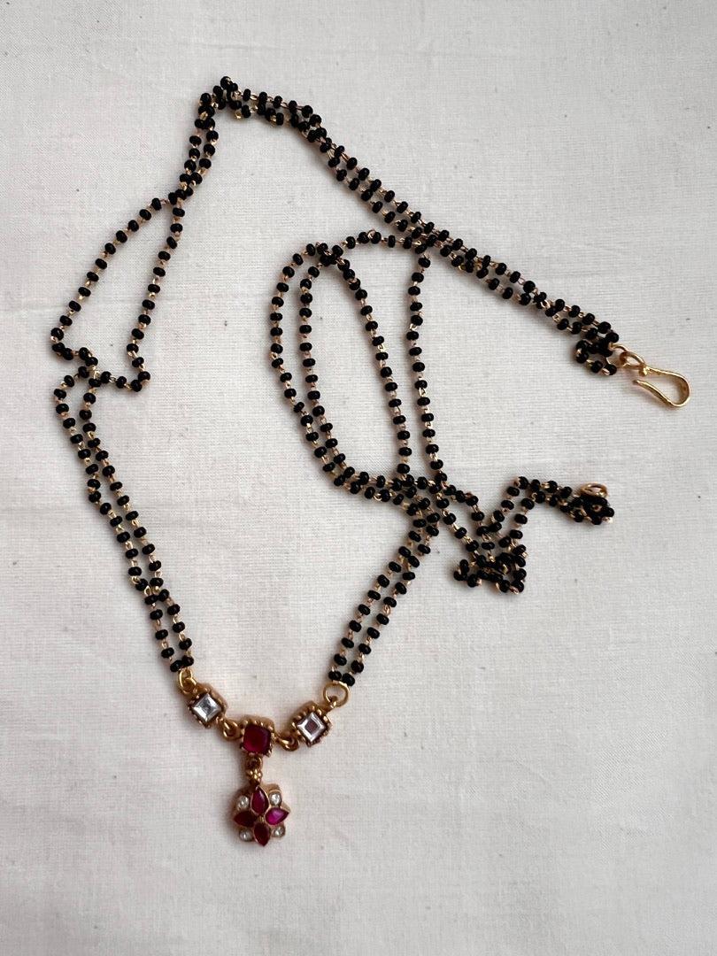 Gold polish black bead mangalsutra/tali style pendant chain-Silver Neckpiece-CI-House of Taamara
