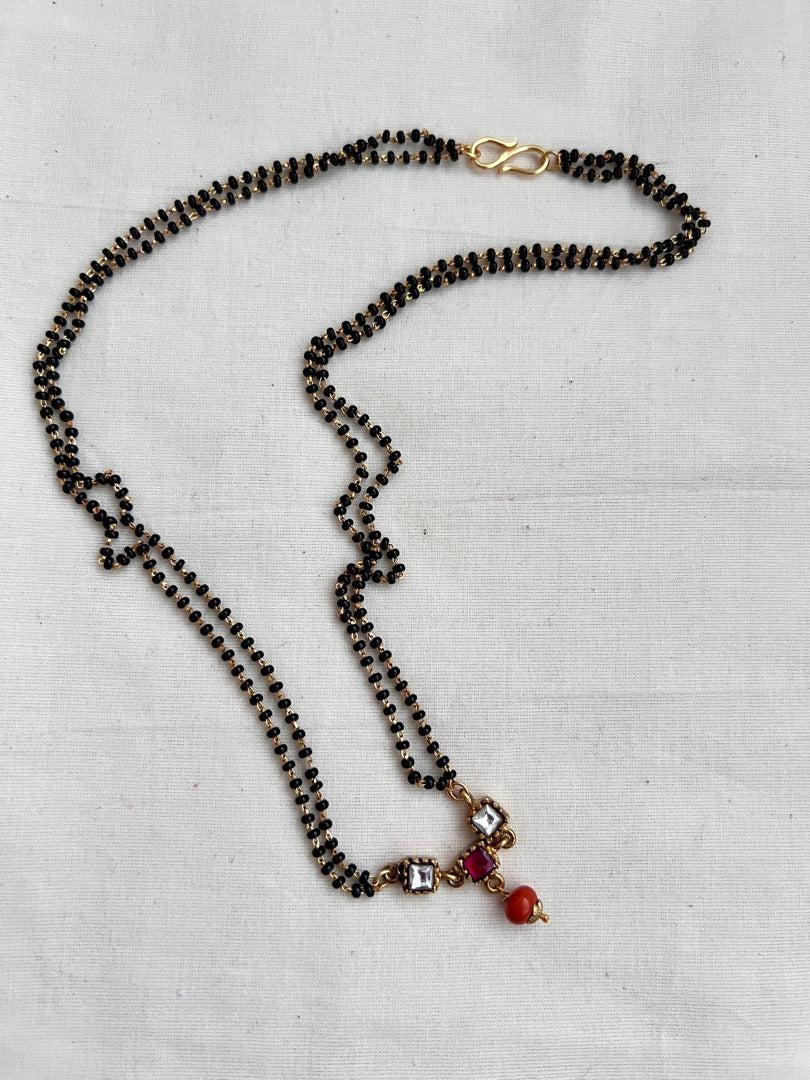 Gold polish black bead mangalsutra/tali style pendant chain-Silver Neckpiece-CI-House of Taamara