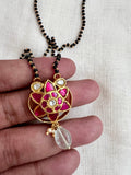 Gold polish black bead mangalsutra/tali style pendant chain-Silver Neckpiece-CI-House of Taamara