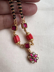 Gold polish black bead mangalsutra/tali style pendant chain-Silver Neckpiece-CI-House of Taamara