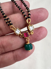 Gold polish black bead mangalsutra/tali style pendant chain-Silver Neckpiece-CI-House of Taamara