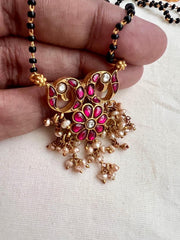 Gold polish black bead mangalsutra/tali style pendant chain-Silver Neckpiece-CI-House of Taamara