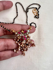 Gold polish black bead mangalsutra/tali style pendant chain-Silver Neckpiece-CI-House of Taamara
