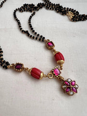 Gold polish black bead mangalsutra/tali style pendant chain-Silver Neckpiece-CI-House of Taamara