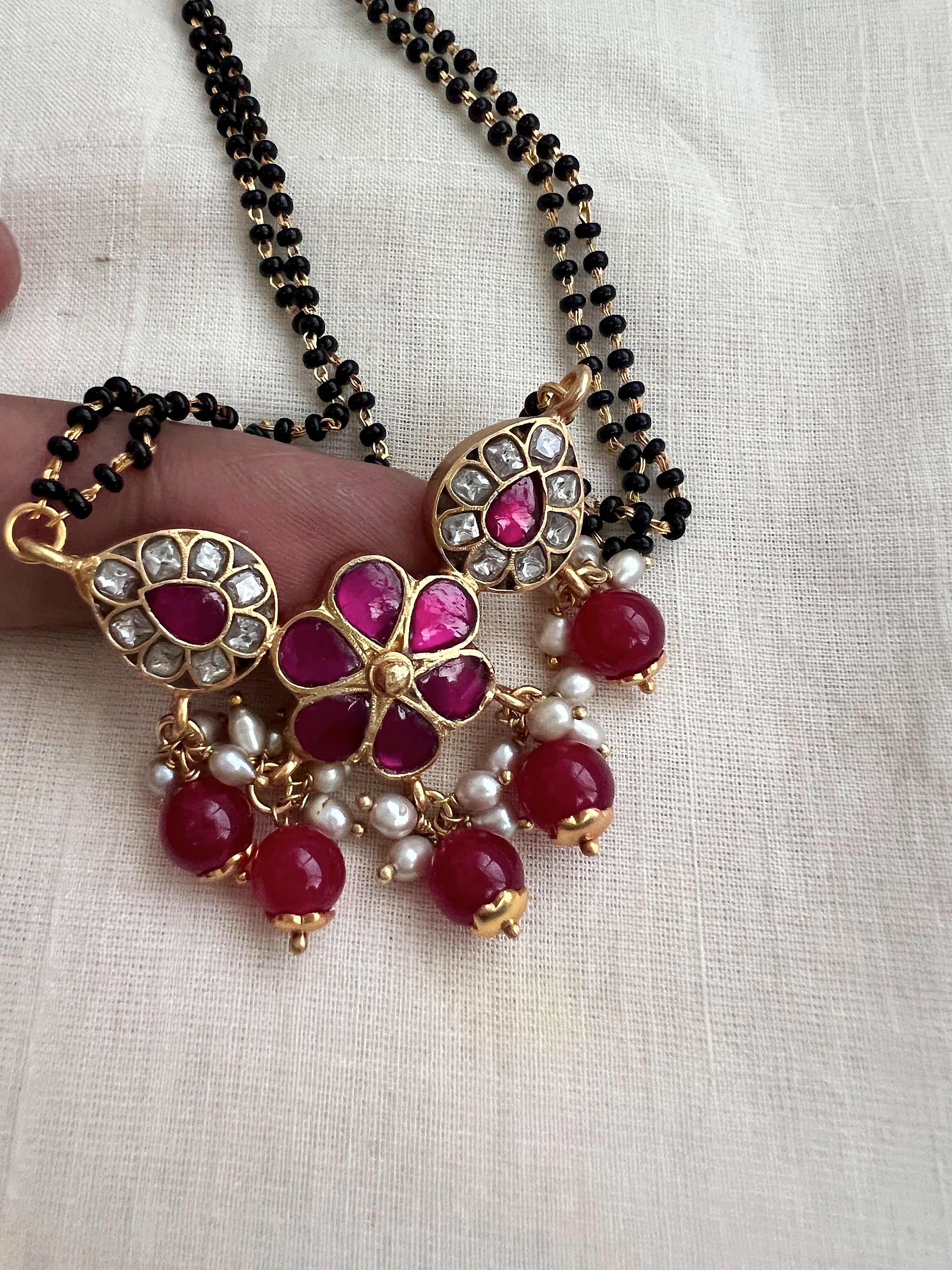 Gold polish black bead mangalsutra/thali style long chain-Silver Neckpiece-CI-House of Taamara