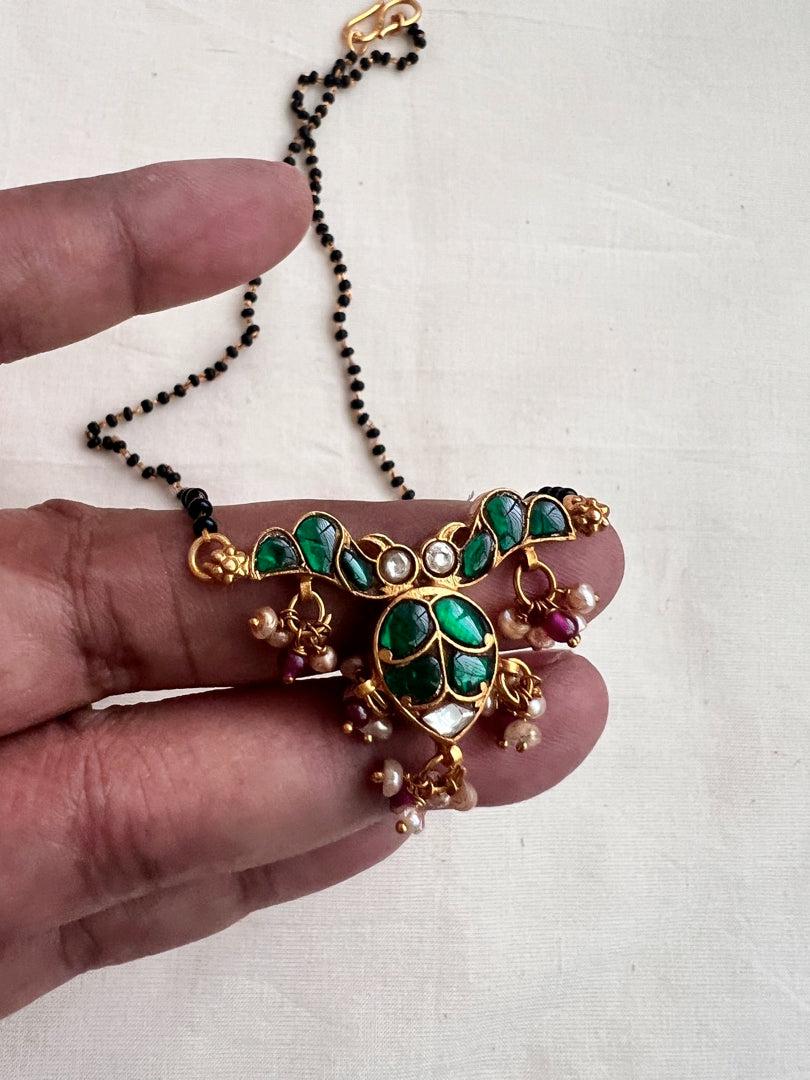 Gold polish black bead mangalsutra/thali style pendant chain-Silver Neckpiece-CI-House of Taamara