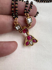Gold polish black bead mangalsutra/thali style pendant chain-Silver Neckpiece-CI-House of Taamara
