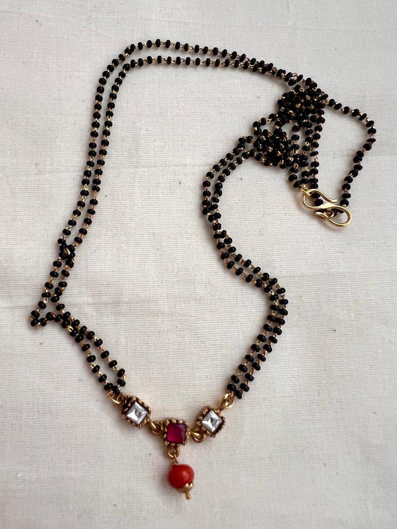 Gold polish black bead mangalsutra/thali style pendant chain-Silver Neckpiece-CI-House of Taamara