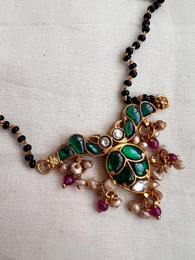Gold polish black bead mangalsutra/thali style pendant chain-Silver Neckpiece-CI-House of Taamara