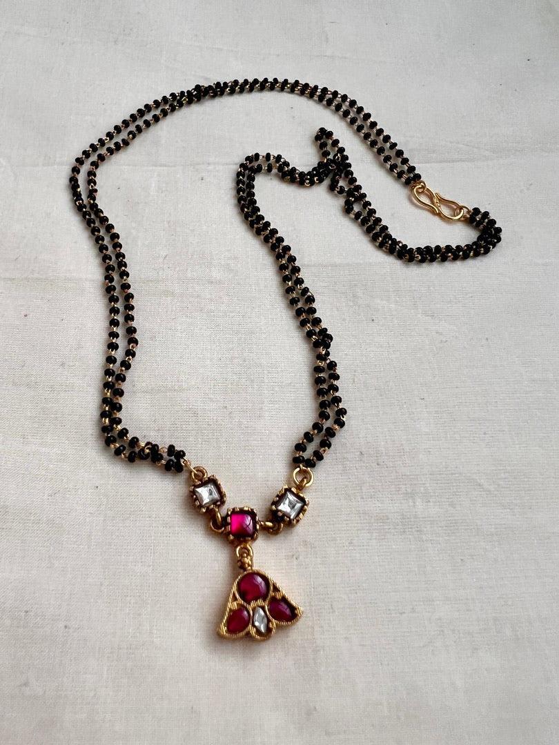 Gold polish black bead mangalsutra/thali style pendant chain-Silver Neckpiece-CI-House of Taamara