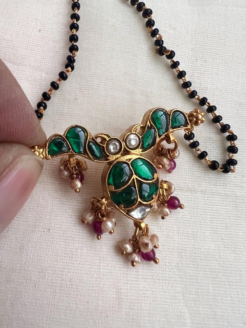 Gold polish black bead mangalsutra/thali style pendant chain-Silver Neckpiece-CI-House of Taamara