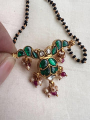 Gold polish black bead mangalsutra/thali style pendant chain-Silver Neckpiece-CI-House of Taamara