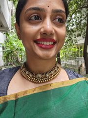 Gold polish black threaded thussi necklace-Silver Neckpiece-CI-House of Taamara
