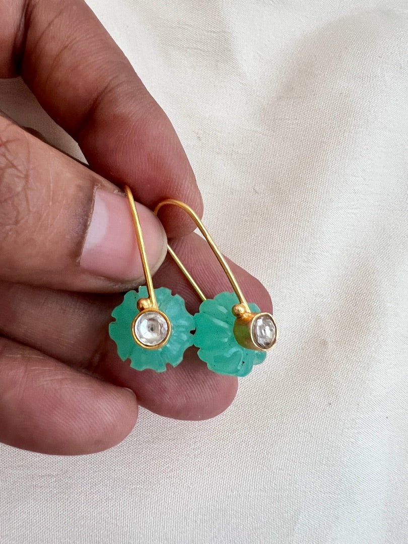 Gold polish blue chalcedony hangings-Earrings-CI-House of Taamara