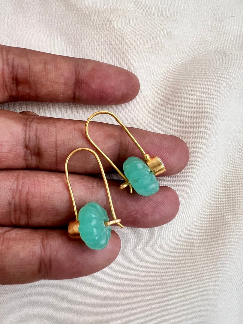 Gold polish blue chalcedony hangings-Earrings-CI-House of Taamara