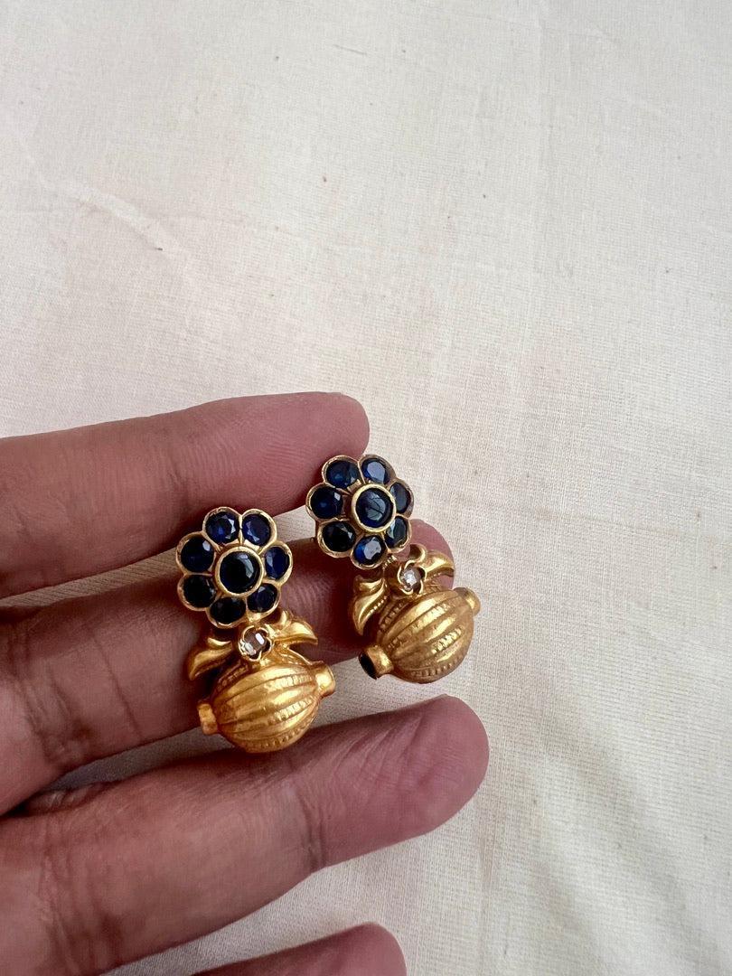 Gold polish blue kemp dholki studs-Earrings-CI-House of Taamara