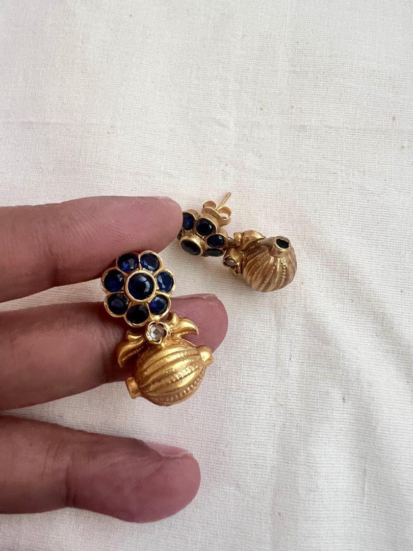 Gold polish blue kemp dholki studs-Earrings-CI-House of Taamara