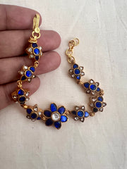 Gold polish blue kundan flower hook bracelet-Silver Bracelet-CI-House of Taamara