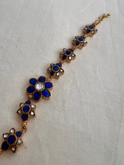 Gold polish blue kundan flower hook bracelet-Silver Bracelet-CI-House of Taamara