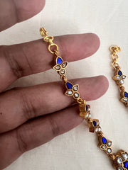 Gold polish blue kundan flower hook bracelet-Silver Bracelet-CI-House of Taamara