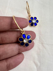 Gold polish blue kundan hoop earrings-Earrings-CI-House of Taamara