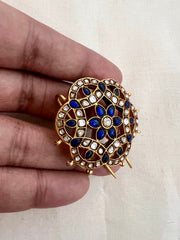 Gold polish blue kundan jade billa-Silver Neckpiece-CI-House of Taamara