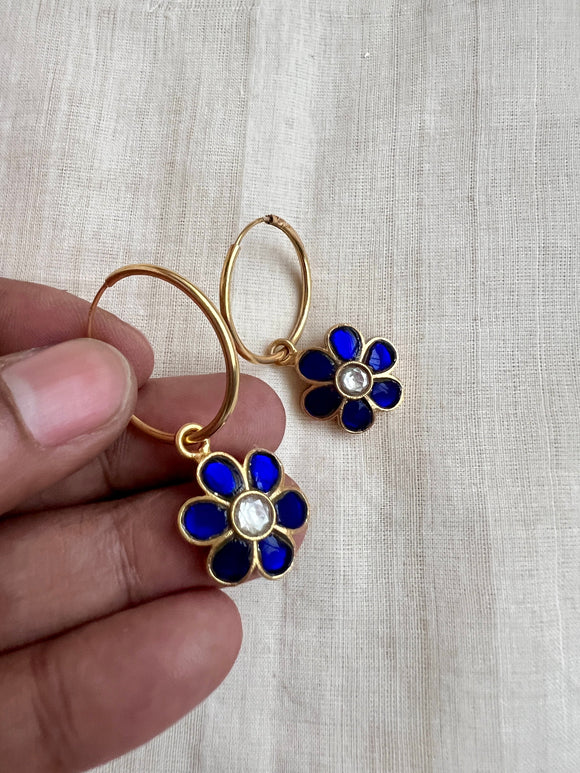Gold polish blue kundan loop earrings-Earrings-CI-House of Taamara