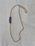 Gold polish blue kundan side mope with pearls long chain-Silver Neckpiece-CI-House of Taamara
