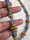 Gold polish blue sapphire and gold antique beads chain-Silver Neckpiece-CI-House of Taamara
