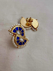 Gold polish blue & white kundan studs with pearls-Earrings-CI-House of Taamara