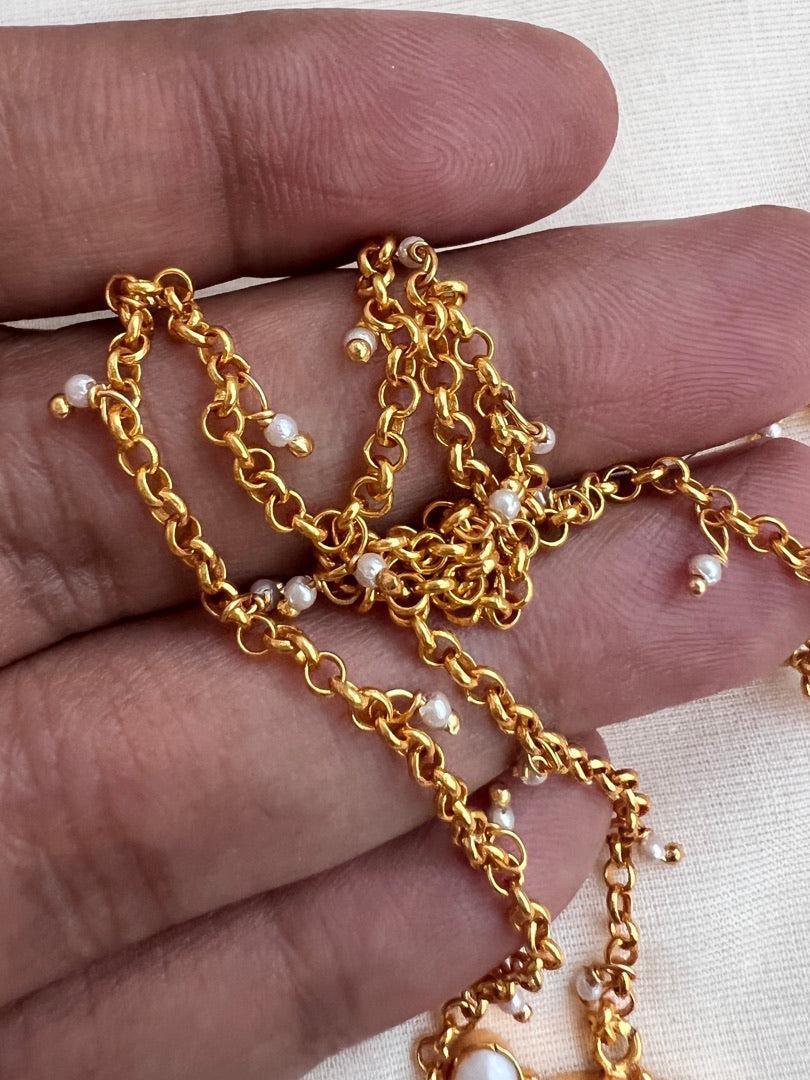 Gold polish calcedony and pearl pendant chain-Silver Neckpiece-CI-House of Taamara