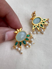 Gold polish calcedony & emerald studs with pearls-Earrings-CI-House of Taamara